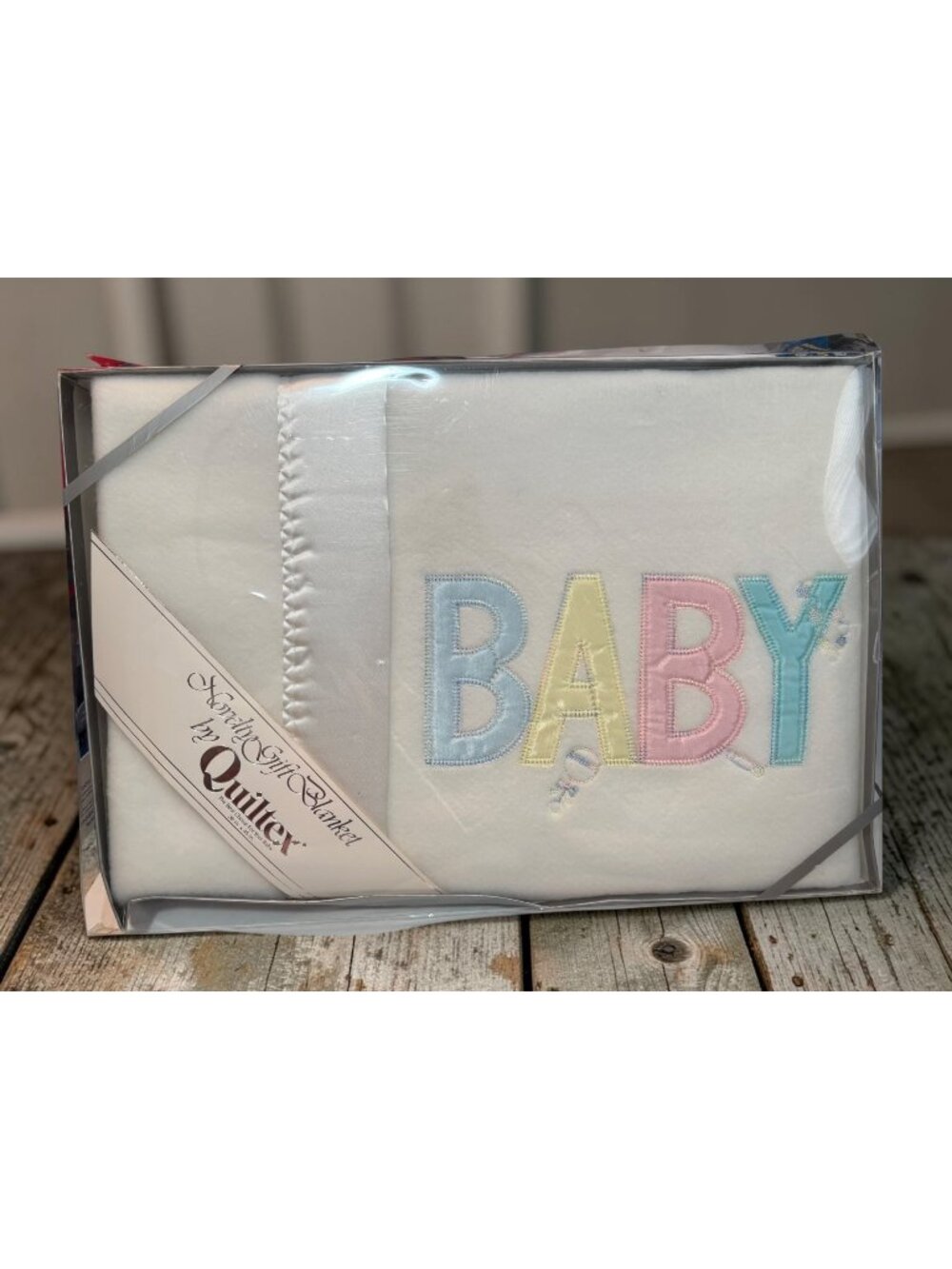 Quiltex Baby Blanket White Satin Trim Embroidered Pastel Letters Nursery Gift 36